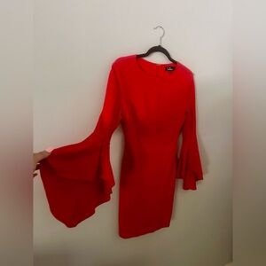 Lulus Red Flounce Sleeve Bodycon Dress || Medium